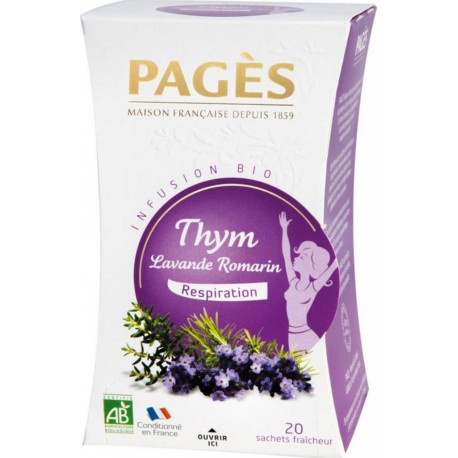 Pages Infusion Respiration Thym Lavande Romarin Bio 20 sachets (lot de 3)