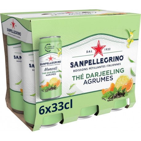 San Pellegrino eau gazeuse Aromatisée Thé Citron Darjeeling Agrumes 33cl (pack de 6)